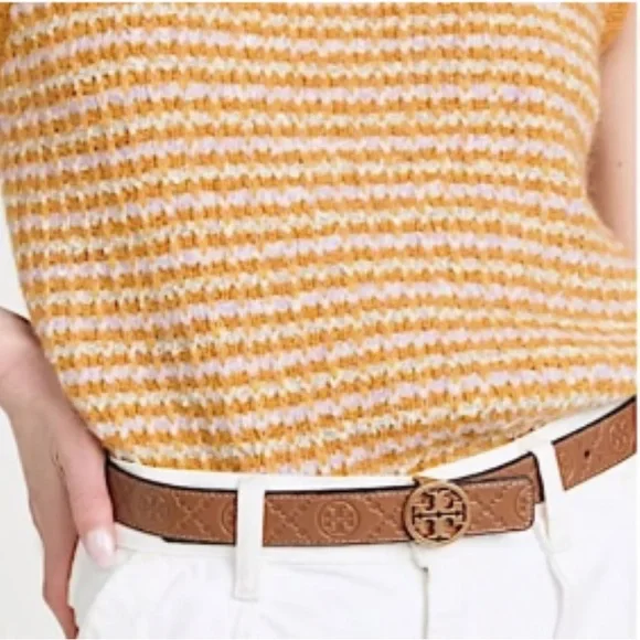 NWT- TORY BURCH- Women's T Monogram Leather Belt - Picture 2 of 6